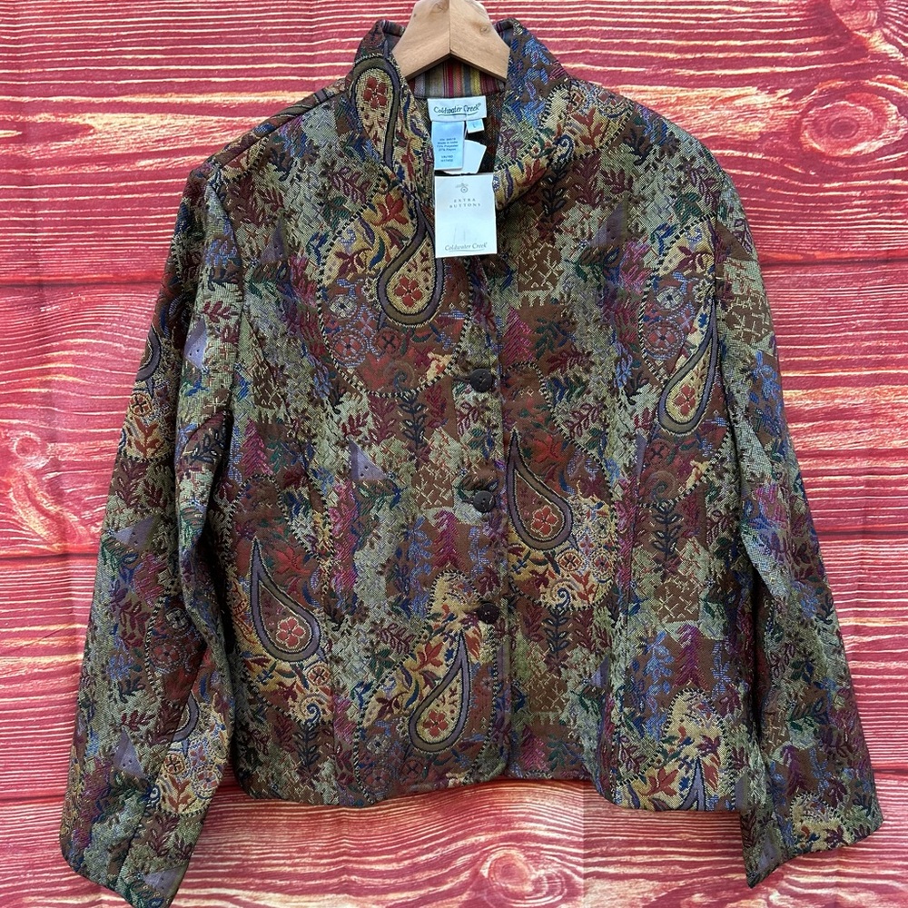 VTG Coldwater Creek size L quilted dark tapestry brocade jacket NEW with tags